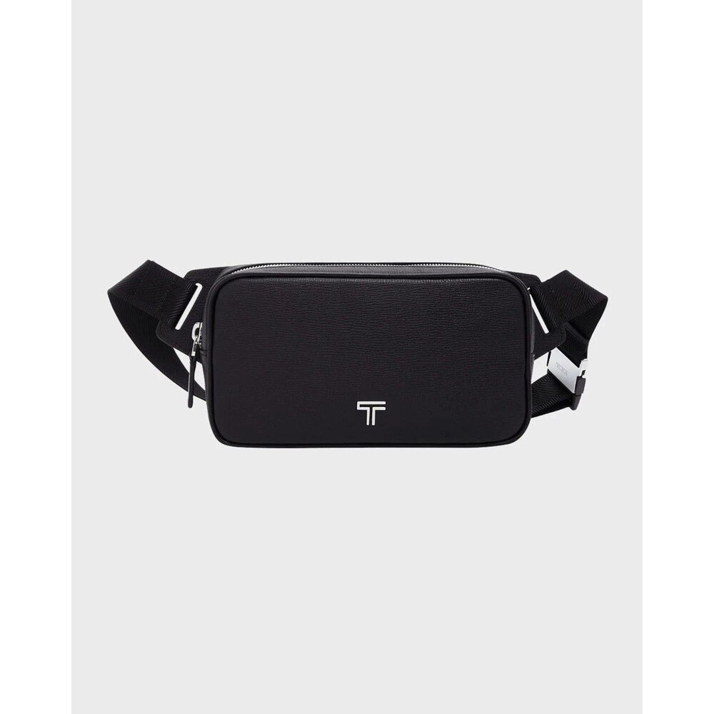 TUMI Mens Black Leather Nicolo Sling Bag Belt Bag Waist Pouch Crossbody $595